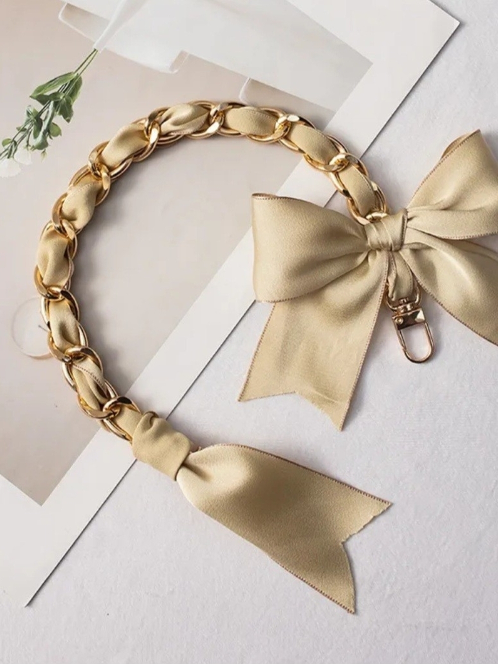 Gold Chain Strap  Satin Bow Lite Green - Women Accessories
